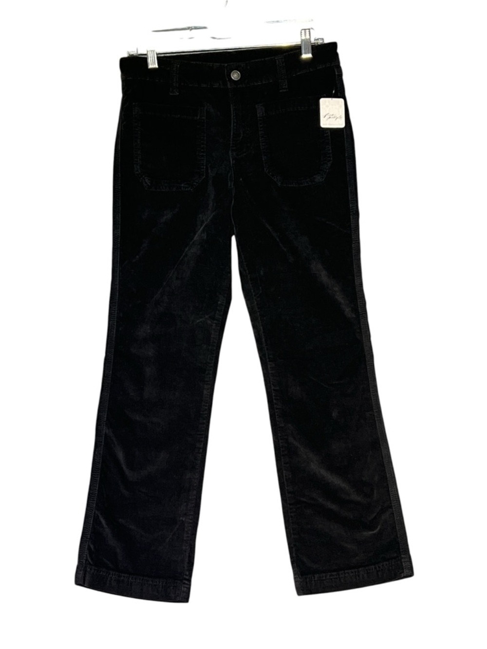 FREE PEOPLE High Time Velvet Straight Leg Pants Patch Pockets Black Size 6 NWT